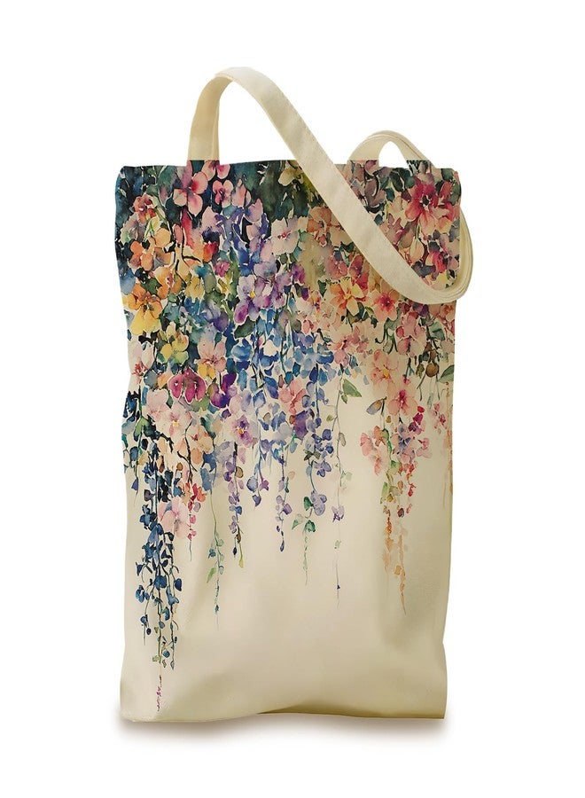 THISFIND Watercolor Floral Canvas Tote Bag - Elegant Hanging Flower Design - Vibrant and Colorful Floral Handbag for Women - Image 1